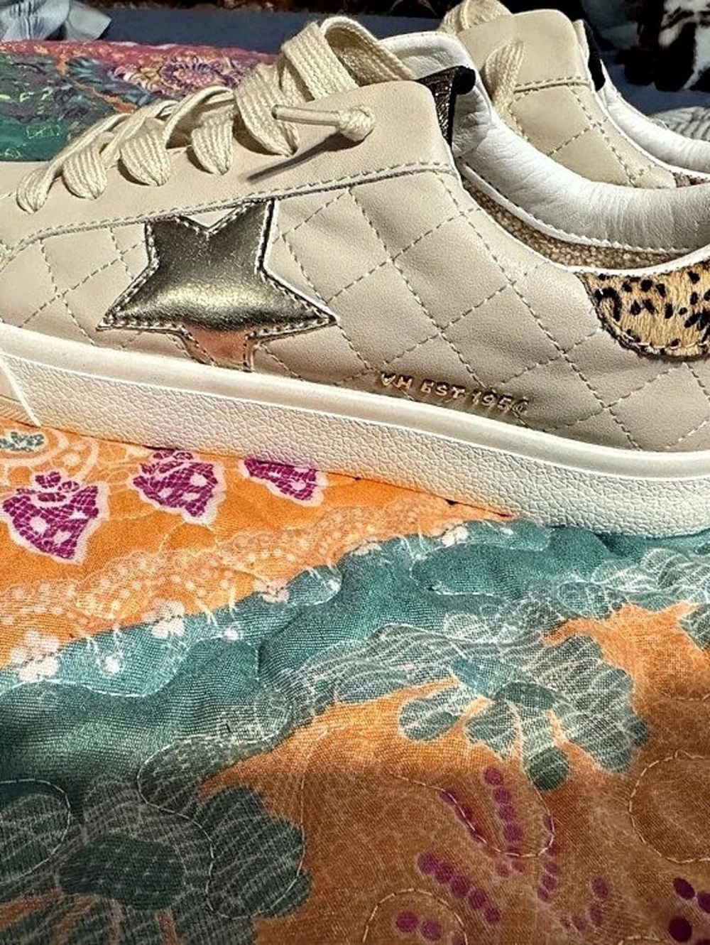 Vintage Havanna Quilted Cream and Leopard Sneakers